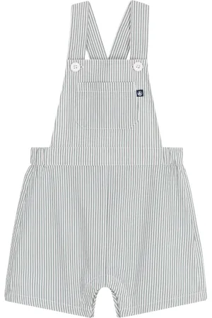 Petit Bateau Baby Cotton Searsucker Stripe Shortie Dungarees