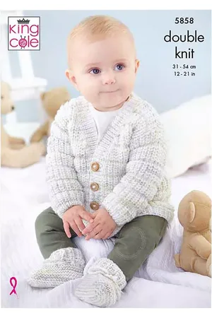 King Cole Little Trasures Baby Cardigan, Waistcoat, Sweater, Tank Top and Booties Knitting Pattern, 5858