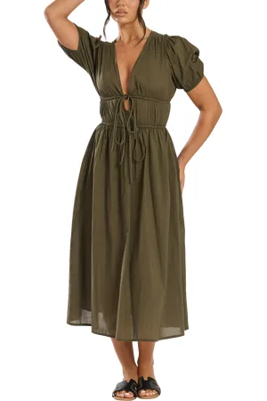 South Beach Tie Front Short Sleeve Midi Dress