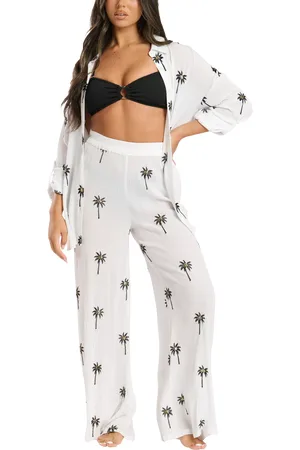 South Beach Embroidered Sequin Palm Tree Beach Trousers