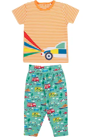 Frugi Baby Organic Cotton Summer Stripe T-Shirt & Printed Joggers Set
