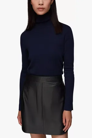 Whistles Leather Curved Hem Mini Skirt