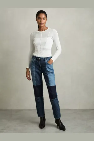 Reiss Petite Birch Patchwork Straight Leg Jeans