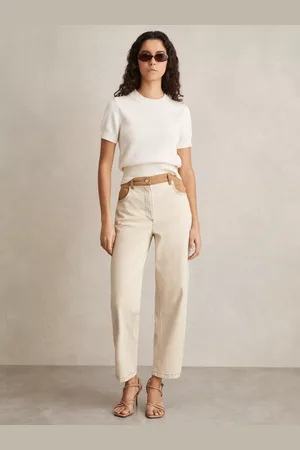 Reiss Petite Maddie Contrast Waist Straight Leg Jeans