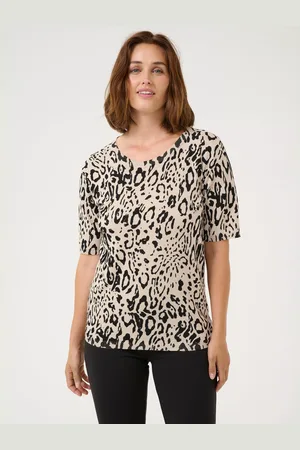 Kaffe Liz Leopard Print Short Sleeve Jumper