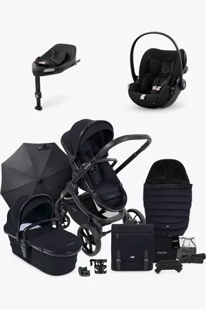iCandy Peach 7 Pushchair & Accessories with Cybex Cloud G i-Size Rotating Baby Car Seat and Base G 360 Rotating ISOFIX Base Bundle, Black/Deep Black