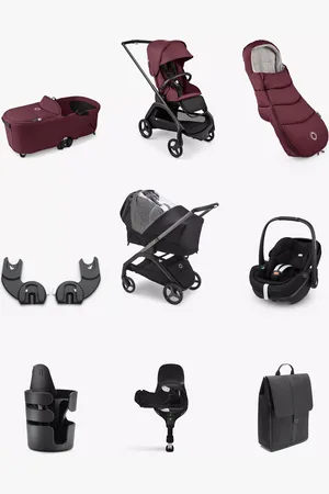 Bugaboo Dragonfly Pushchair, Carrycot & Accessories with Maxi-Cosi Pebble 360 Pro2 i-Size Car Seat & Base Bundle, Dark Cherry