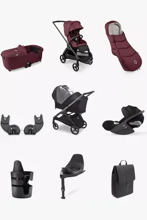 Bugaboo Dragonfly Pushchair, Carrycot & Accessories with Cybex Cloud T i-Size Rotating Car Seat & Base Bundle, Dark Cherry