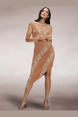 HotSquash Lace Asymmetric Bodycon Midi Dress