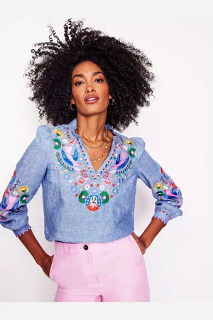 Boden Grace Embroidered Pure Linen Top