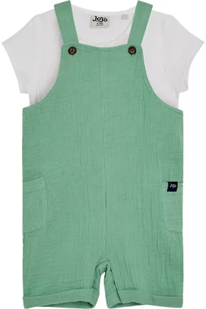 JoJo Maman Bébé Baby Cotton Bodysuit & Dungarees Set, Green