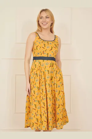 Yumi Floral Denim Trim Skater Dress