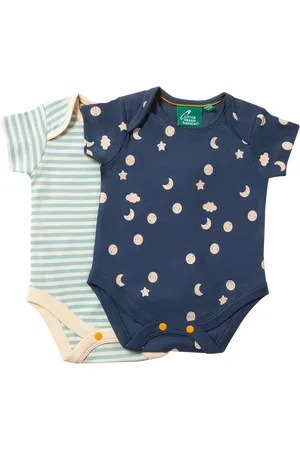 Little Green Radicals Baby Stripe/Moon Pure Organic Cotton Bodysuits, Pack of 2