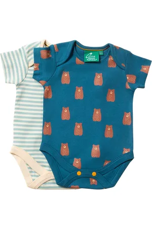 Little Green Radicals Baby Stripe/Teddy Pure Organic Cotton Bodysuits, Pack of 2
