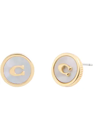 Coach Mother of Pearl Motif Coin Stud Earrings, Gold