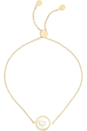 Coach Mother of Pearl Motif Coin Pendant Slider Bracelet, Gold