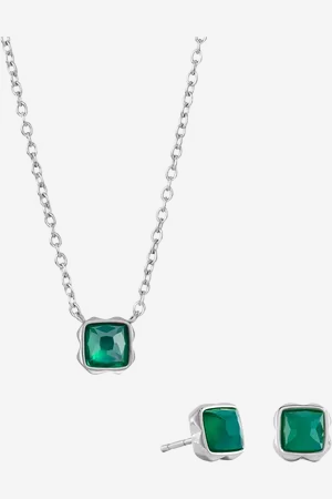 COEUR DE LION Semi-Precious Stone Pendant Necklace and Stud Earring Set, Silver