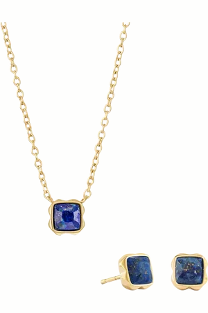COEUR DE LION Semi-Precious Stone Pendant Necklace and Stud Earring Set, Gold