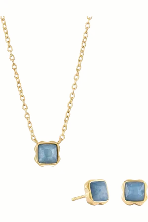 COEUR DE LION Semi-Precious Stone Pendant Necklace and Stud Earring Set, Gold
