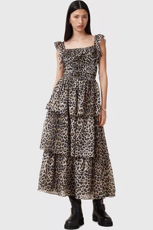 AllSaints Solonda Leopard Print Layered Maxi Dress