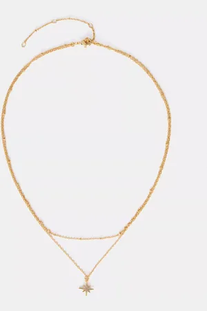 mint&berry Cubic Zirconic Star Layered Necklace, Gold