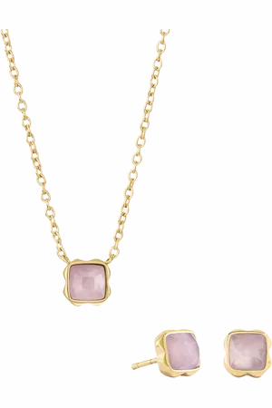 COEUR DE LION Semi-Precious Stone Pendant Necklace and Stud Earring Set, Gold