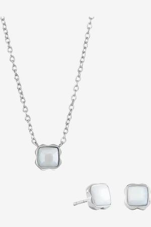 COEUR DE LION Semi-Precious Stone Pendant Necklace and Stud Earring Set, Silver