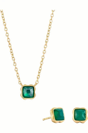 COEUR DE LION Semi-Precious Stone Pendant Necklace and Stud Earring Set, Gold