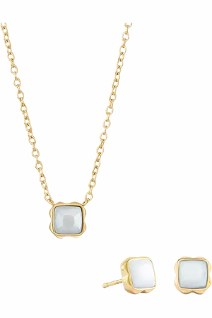 COEUR DE LION Semi-Precious Stone Pendant Necklace and Stud Earring Set, Gold