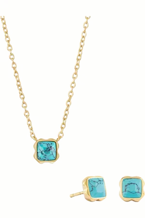 COEUR DE LION Semi-Precious Stone Pendant Necklace and Stud Earring Set, Gold