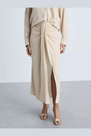 MANGO Oro Drape Midi Skirt