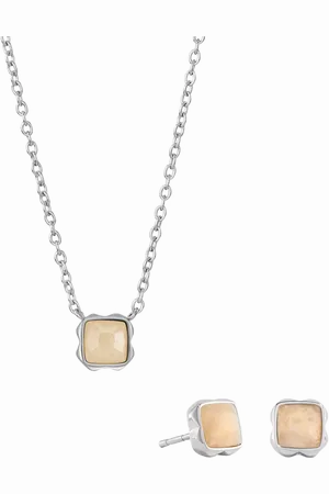 COEUR DE LION Semi-Precious Stone Pendant Necklace and Stud Earring Set, Silver