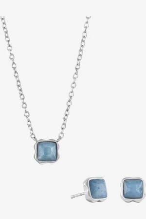 COEUR DE LION Semi-Precious Stone Pendant Necklace and Stud Earring Set, Silver