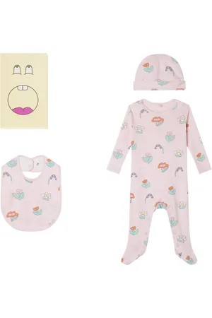 Stella McCartney Baby Cotton Jersey Flower Sleepsuit, Hat & Bib Set