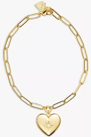 Wanderlust + Co Heart Locket Chain Bracelet