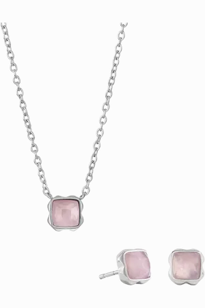 COEUR DE LION Semi-Precious Stone Pendant Necklace and Stud Earring Set, Silver