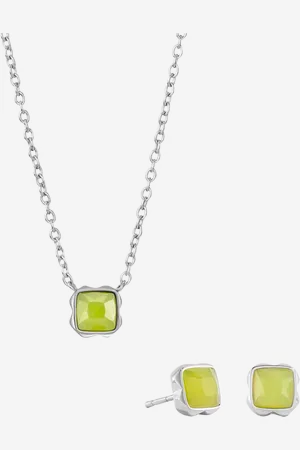 COEUR DE LION Semi-Precious Stone Pendant Necklace and Stud Earring Set, Silver