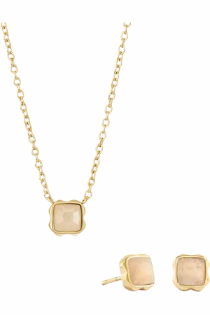 COEUR DE LION Semi-Precious Stone Pendant Necklace and Stud Earring Set, Gold