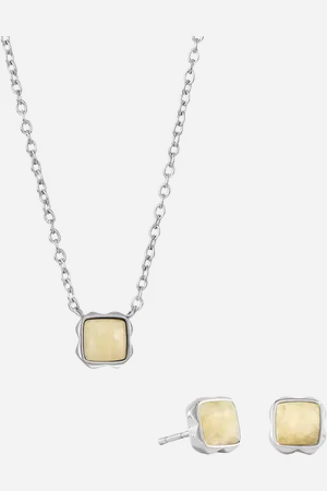 COEUR DE LION Semi-Precious Stone Pendant Necklace and Stud Earring Set, Silver