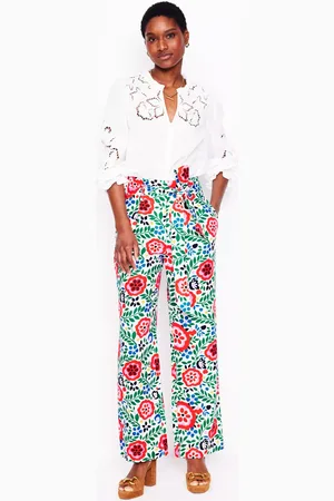 Boden Floral Belted Pure Linen Trousers