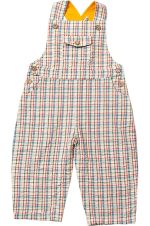 Little Green Radicals Baby Check Seersucker Pure Organic Cotton Dungarees