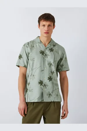 John Lewis Resort Collection Embroidered Palm Linen Blend Short Sleeve Shirt