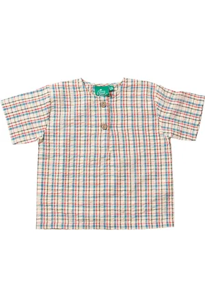 Little Green Radicals Baby Check Seersucker Pure Organic Cotton Henley Top