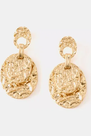 mint&berry Textured Hanging Disc Earrings, Tone