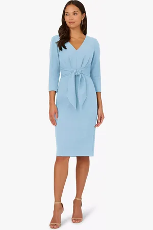 Adrianna Papell Tie V-Neck Knit Crepe Dress