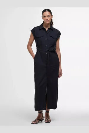 Barbour Birdie Cotton Linen Blend Maxi Shirt Dress
