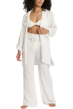 South Beach Metallic Stripe Shirred Waist Beach Trousers