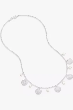 Dower & Hall Freshwater Pearl & Hammered Disc Necklace