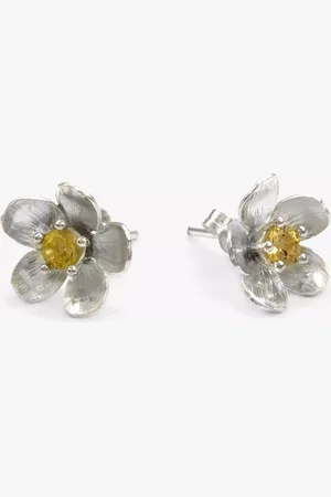 Alex Monroe Buttercup Flower Yellow Citrine Stud Earrings