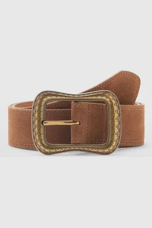 MANGO Ocho Engraved Buckle Leather Belt